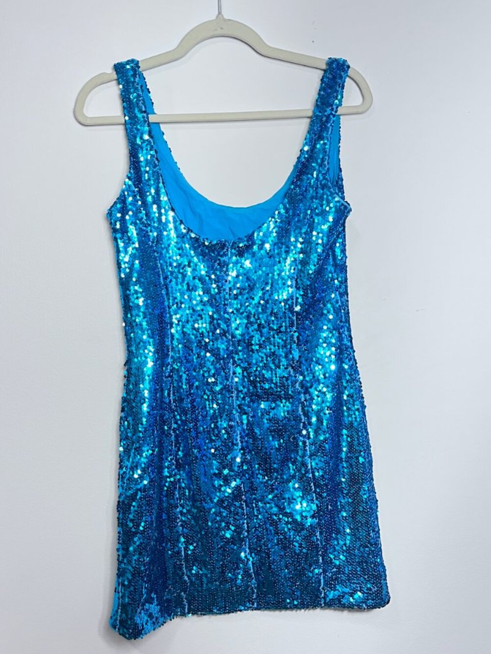 ASOS DESIGN Aqua Blue Sequin Mini Dress Size 4 Sleeveless Bodycon Party